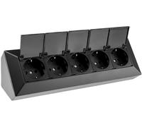 Bloc de prise multiprise 5 voies avec couvercle à charnière 230 V Prise pour cuisine, bureau, atelier, noir