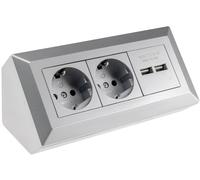 bloc de prises 2x + 2x USB, argenté