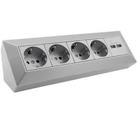 Bloc de prises multiples à 4 prises avec 2 ports USB, couleur argent, 250V/16A