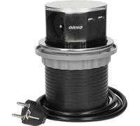 Bloc de prises rond ORNO OR-AE-1381, 3x prise, 2x chargement USB, acier inoxydable, câble 1.5m