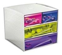 Bloc de rangement 2 tiroirs, 4 compartiments. Dim: L18,6 x P18,5 x H17,5 cm. Coloris Blanc-Assortis