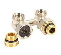 Bloc de robinet coudé double avec raccord EK (raccord Eurocône), adaptateur 3/4" EK-3/4" AG vers filetage extérieur 1/2" inclus