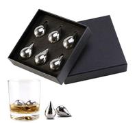 Bloc en acier - Lot de 6 cubes métalliques réutilisables en forme de goutte d'eau - Pierres de refroidissement en acier - Pour la fête des pères, une pendaison de crémaillère, un bar, le jus, le soda