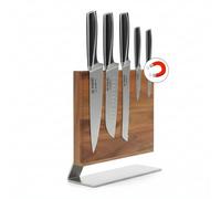 Bloc Magnétique Couteaux Vide Bois d'Acacia - Porte-Couteaux Inox