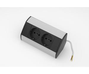bloc multiprise 2x noir/argent pour les coins - Idéal pour équiper ultérieurement les armoires de toilette et les ensembles de meubles de salle de bains