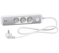 - Bloc multiprise 3 prises 2P+T + 2 USB - Blanc et alu - Schneider