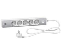 - Bloc multiprise 5 prises 2P+T + 2 USB - Blanc et alu - Schneider