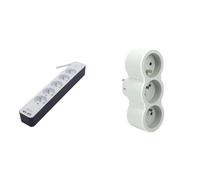 Bloc multiprise 5x16A avec USB - 1,5m - Blanc/Gris & LEGRAND - Fiche Multiprise Triplite - 3 Prises Frontales avec Terre - Positionnement Horizontal - Sécurité Enfant Intégrée - Blanc et Gris Clair