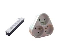 Bloc multiprise 5x16A avec USB - 1,5m - Blanc/Gris & Triplite 3X 16A Triangulaire - Blanc - Zenitech