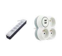 Bloc multiprise 5x16A avec USB - 1,5m - Blanc/Gris & Zenitech Triplite 16A 2P+T + 2 Ports USB Blanc,Gris