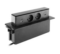 Bloc multiprise encastrable 2x16A 2P+T + 2 ports USB Inox - Otio