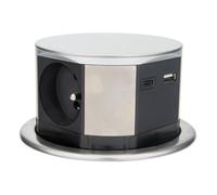 Bloc multiprise encastrable 3 prises 16A 2P+T et 2 USB - Alu - Otio