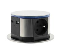 Otio - Bloc multiprise encastrable Compact LED 3 Prises 16A 2P+T & 2X USB - INOX