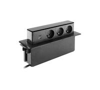 - Bloc multiprise encastrable 3x16A 2P+T + 2 ports USB - Noir
