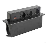 Bloc multiprise encastrable - OTIO - 3x16A 2P+T USB+HDMI - 2 ports USB C) Quick Charge - Noir, découpe 247x60 mm