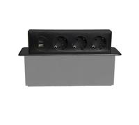 Bloc multiprise encastrable - PLASTROL - 3 prises SCHUKO - 2 ports USB - Noir - Rectangulaire