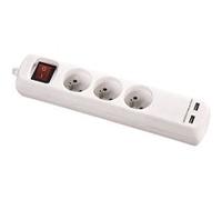 Voltman Bloc multiprise 3 prises 2P+T et 2 ports USB 5V DC avec interrupteur 1,4 m Blanc