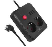 Maclean MCE387/8 Multiprise | 2 Prises 3xUSB 2500W | Cordon Compact avec Prises coudées à 45° | Interrupteur Lumineux pour Montage Mural (Noir, 1,5m)