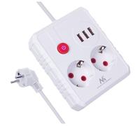 Maclean Bloc multiprise MCE388 W – 2 prises, 3 ports USB, 2500W, cordon 3 m, blanc