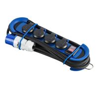 Bloc Multiprise Outdoor avec Fiche CEE,4 Prises Schuko IP44,accrochable avec 2 crochets + serre-câbles élastiques,caravane Bleu/Noir