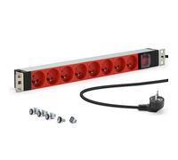 Bloc Multiprise 19" 8 Prises Rouges Type E Françaises - Boîtier Aluminium Solide, Fixations Orientables, Interrupteur on/Off Protégé, Câble 1,80 m, Protection Enfants - Rackable Baies Réseau