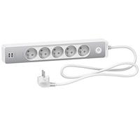 Rallonge Multiprise SCHNEIDER 5 Prises 2P+T Blanche Finition Aluminium Brossé 2 USB 1,5m