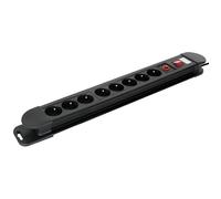 Perel Bloc multiprise avec Interrupteur, Protection Contre Les surcharges, 8 Prises avec Terre française (Type E), 1.5 m, 3G1.5, Usage intérieur, Noir/Rouge