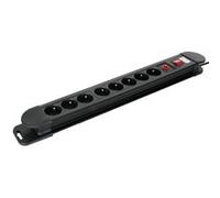 Perel Bloc multiprise avec Interrupteur, Protection Contre Les surcharges, 8 Prises avec Terre française (Type E), 1.5 m, 3G1.5, Usage intérieur, Noir/Rouge