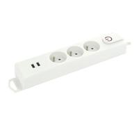 Bloc multiprises avec interrupteur - 3x2P+T - 2 x USB-A - 1.5 m - blanc