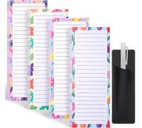 Bloc Note Magnetiques Frigo 4 Pièces avec Support Stylo Magnétique, Liste de Courses Magnetique Frigo 200 Feuilles Détachables, Planning Frigo Magnetiques,Bloc Note Frigo To Do List Frigo 8.9 x 20cm