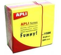 APLI Notes adhésives Funny 51 x 51 mm – mini-bloc 250 feuilles 5 couleurs fluorescentes