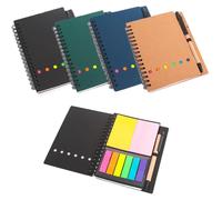 Bloc-notes à spirales, format A6, couverture en carton, 60 feuilles, comprenant des post-it et un stylo à bille