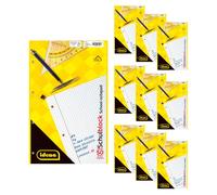Bloc-notes A4, lot de 10, 50 feuilles, quadrillé, 70 g/m², 4 trous, dos cousu