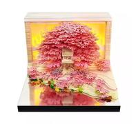 Bloc-notes calendrier 2026 avec lumière - Décoration de bureau créative à faire soi-même - En forme de château - Sculpture sur papier 3D (pink tree island, 1pcs)