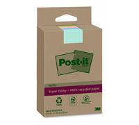 Bloc-notes post-it super sticky grand format recycles 102x152mm 45f repositionnables lignes col. assortis pack 4 blocs