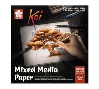 Bloc Papier À Dessin - 20x20cm - Aquarelle - Fusain - Encre - Gouache - 12 Feuilles - Sakura