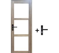 Bloc Porte bois Frake Vitrage transparent H204 x L73 cm Côte Tableau P.Droit, Poignee