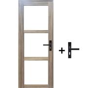 Bloc Porte bois Frake Vitrage transparent H204 x L83 cm Côte Tableau P.Gauche, Poignee