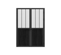 Bloc porte réversible à deux battants en aluminium et verre trempé dépoli style atelier - 2 x H204 x L83 cm - Noir - ERMELO