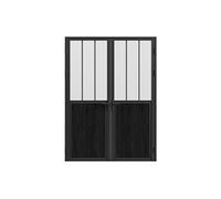 Bloc porte réversible à deux battants en aluminium et verre trempé dépoli style atelier - 2 x H204 x L83 cm - Noir - ERMELO