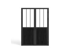 Bloc porte réversible à deux battants en aluminium et verre trempé style atelier - 2 x H204 x L73 cm - Noir - ERMELO