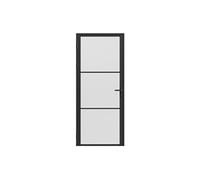 Bloc porte réversible en aluminium et verre trempé dépoli - H204 x L83 cm - Noir - MASERU