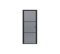 Vente-unique - Bloc porte réversible en aluminium et verre trempé fumé - H204 x L73 cm - Noir - MASERU