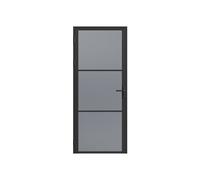 Bloc porte réversible en aluminium et verre trempé fumé - H204 x L93 cm - Noir - MASERU