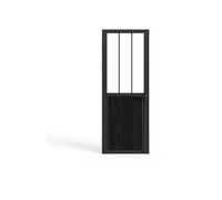 Bloc porte réversible en aluminium et verre trempé style atelier - H204 x L83 cm - Noir - ERMELO