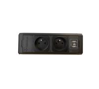 Bloc prise VersaDesk avec fixation, 2 prises électriques + 2 ports USB, câble d?alimentation 3m - Noir