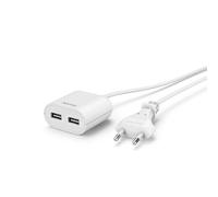 Bloc secteur USB avec câble de 1,9 m de long, 2,4 A, 2x USB-A, blanc