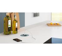Bachmann Twist Prise encastrable 2 Prises avec câble de 2m pour Cuisine et Bureau Aspect INOX, 931.002 (Profondeur d'encastrement de Seulement 40mm et évacuation de l'eau intégrée)