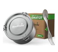 Blockhütte Bento Lunch Box Inox Ronde I 1200ml I Avec Cuillère et 2 Joints I Lunchbox, Boîte Bento Hermétique en Acier Inox, Anti-Fuite I Boite Lunch Box Adulte et Enfant, Boite Inox Alimentaire