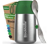 Blockhütte Boite Alimentaire Isotherme en Acier Inox 1L - Thermos Alimentaire, Étanche - Garde les repas chauds jusqu'à 14h - Thermos Lunch Box idéale pour tous les plats - vert foncé